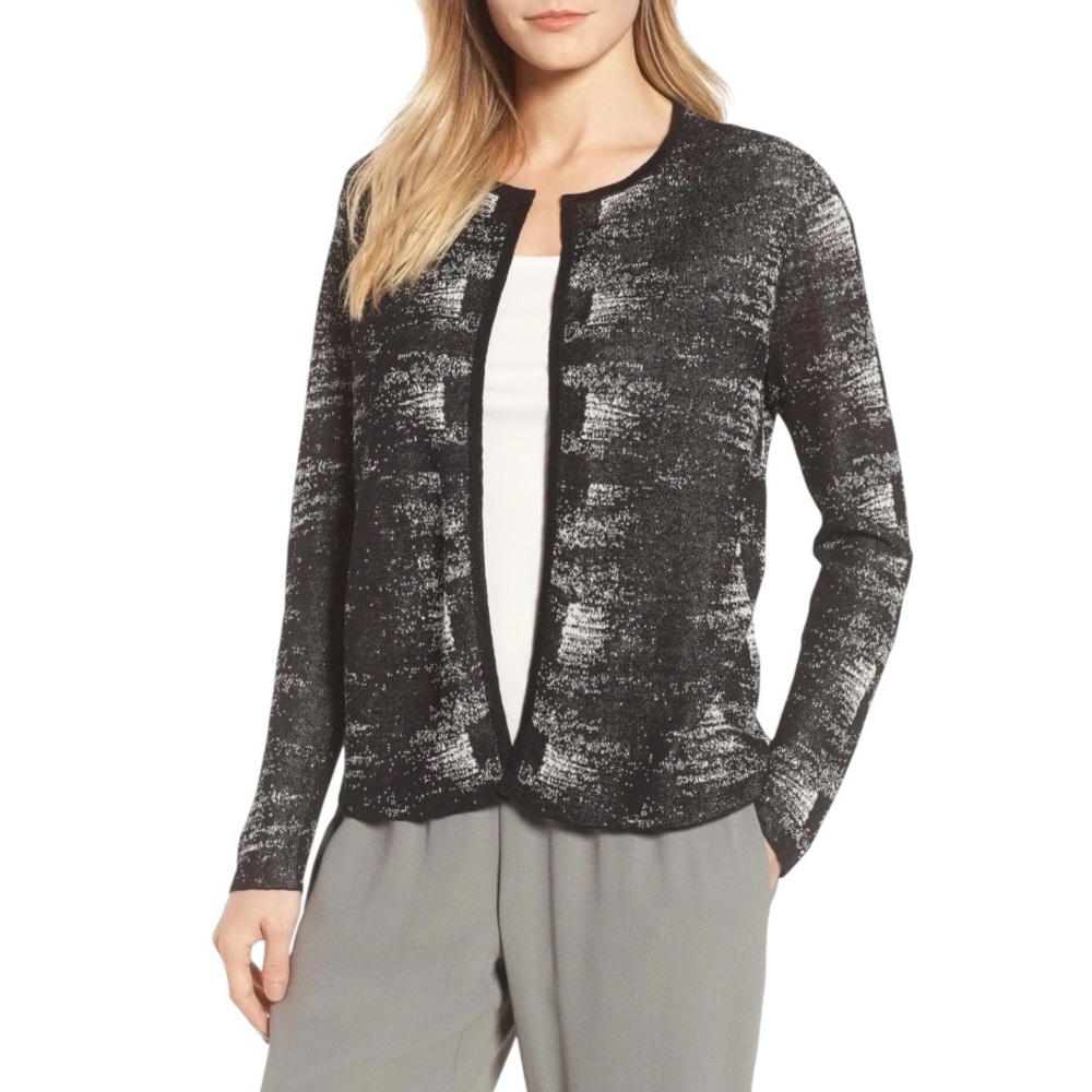 Eileen Fisher Organic Linen Crepe Knit Round Neck Cardigan size L